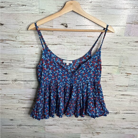 Patrons of peace blue floral crop top tank boho size xs - Picture 1 of 7